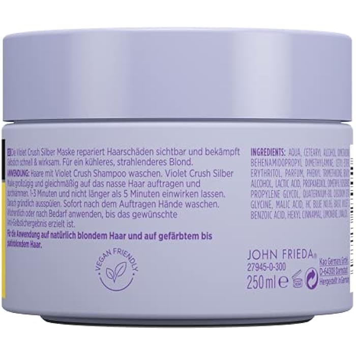 John Frieda Violet Crush Silver Mask – Contents: 250 ml – For Blonde Hair – Neutralises Yellow Tint – Repairs Hair Damage - Image 2